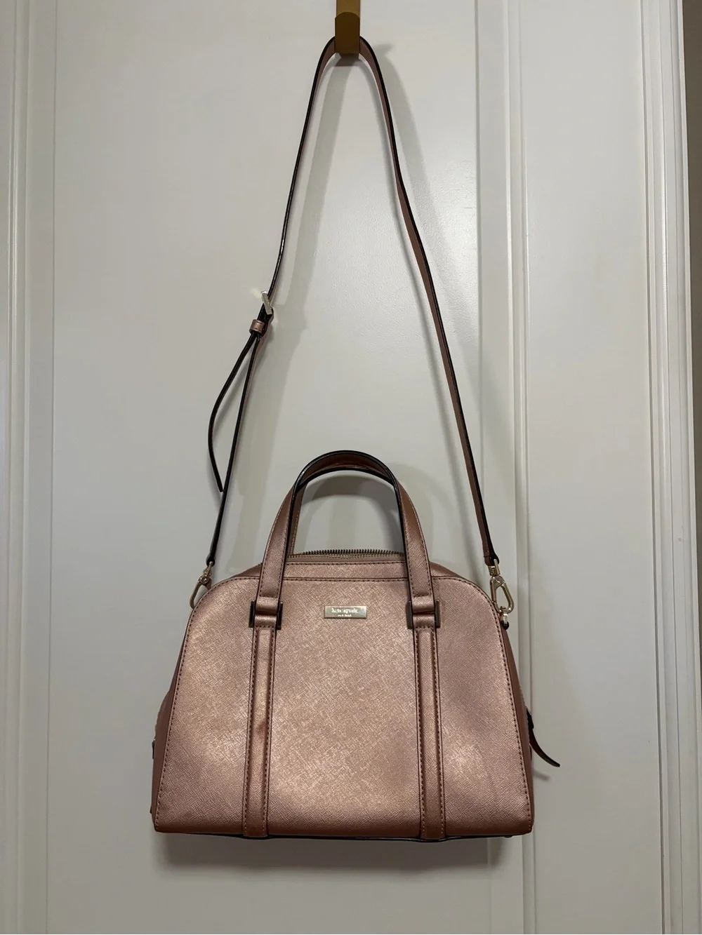 kate spade NY Small Felix Newberry Lane Metallic Rose Gold Crossbody Satchel
